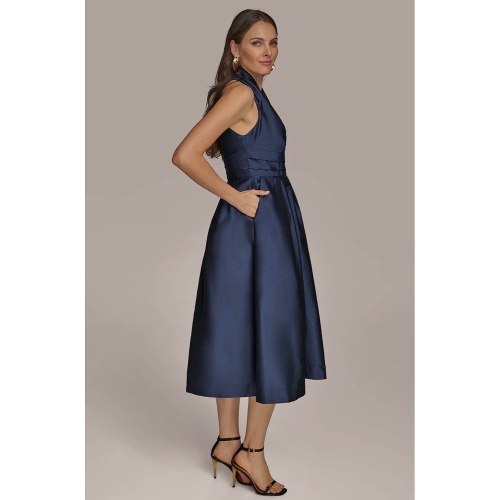 New Donna Karan Sleeveless V-Neck Taffeta Midi Cocktail Dress TAFFETA BLUE sz 8 - Picture 5 of 7